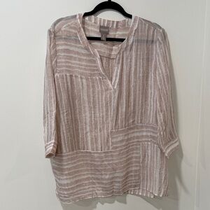 Chico's Women's Lightweight Cream Striped Tunic (Size 3)